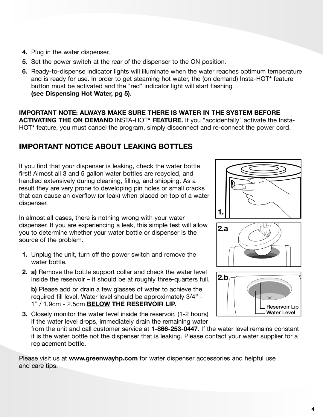 Greenway Home Products VWD2636W-1, VWD2636BLK-1 manual IMPORTANT NOTICE ABout leaking bottles, See Dispensing Hot Water, pg 